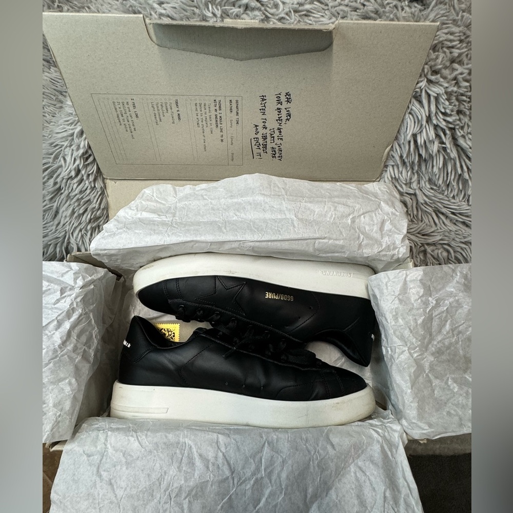 Golden Goose PURE-STAR Low Top Sneakers Black Leather in box with duster bag - Picture 13 of 16